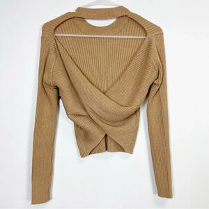 NEW ASTR The Label Prescott Sweater Women XS Camel Ribbed Knit Twist Back Cutout